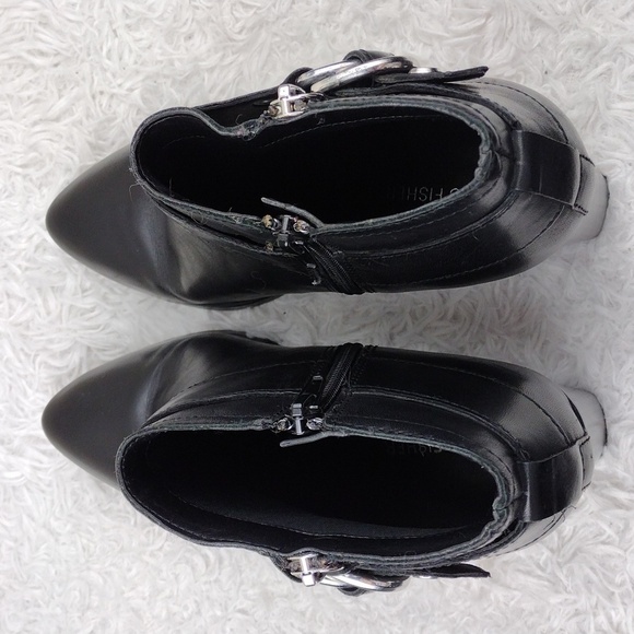 Marc Fisher Vanqar Black Leather Upper Pointed Toe Blocked Heel Moto Ankle Boot - Picture 6 of 16